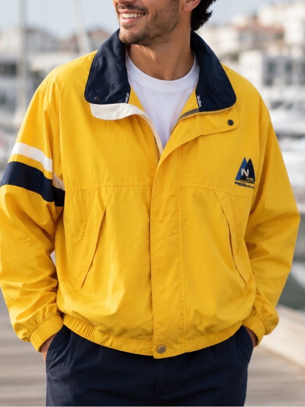 Nautica Men’s L Yellow Navy Colorblock Windbreaker Jacket
